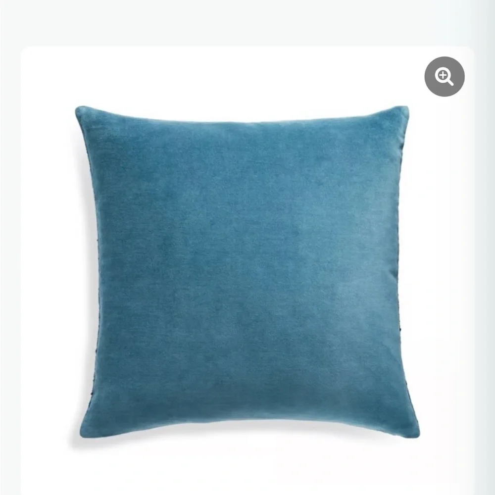 Crate&Barrel Blue Silk and Cotton Pillow with down alternative insert, 20”